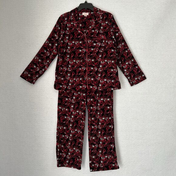 Cabernet Sleep Sense Pajama Set Women Medium Red Multi Paisley Velour Plush Cozy - Picture 14 of 16